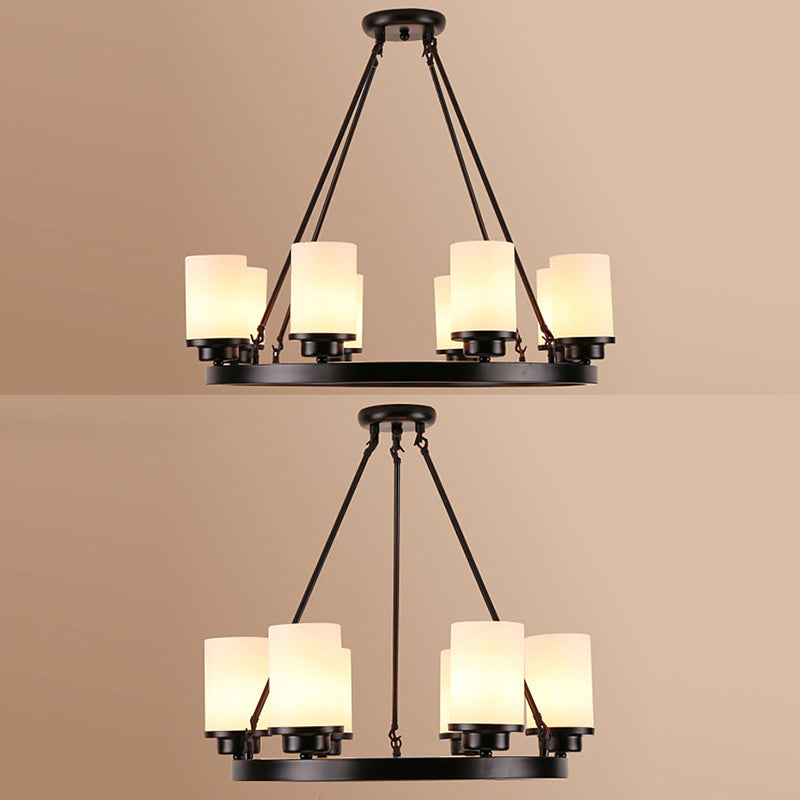 Glass Black Chandelier Light Fixture Cylindrical Industrial Ceiling Chandelier Pendant