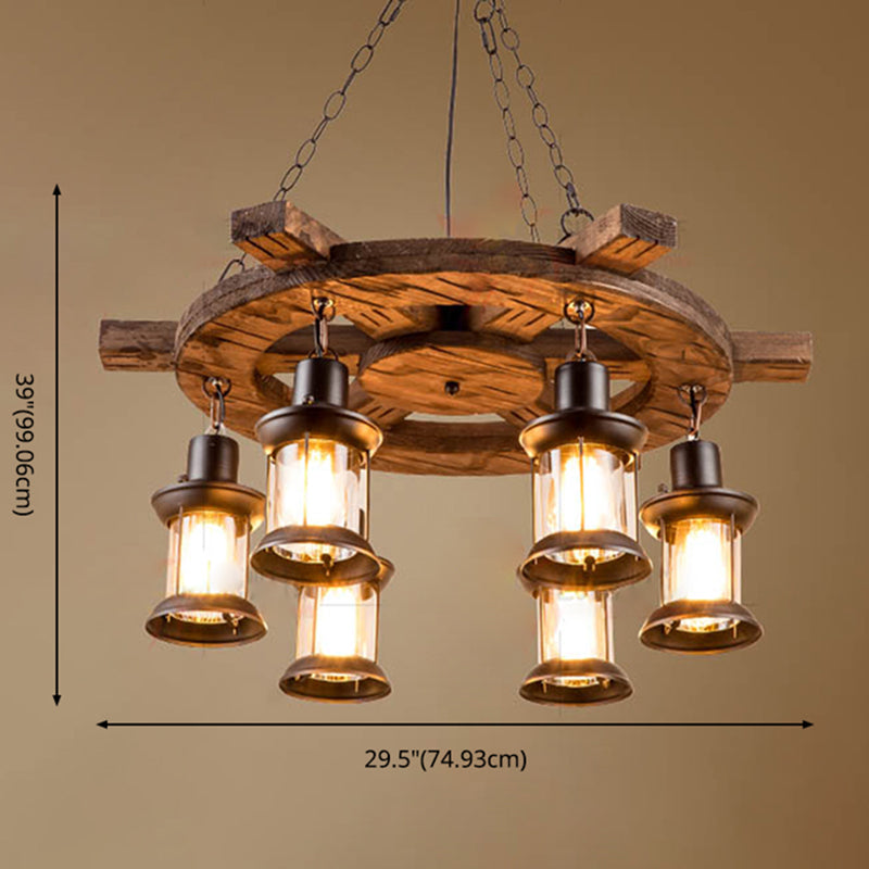 Retro Industrial Style Cylinder Chandelier Wood Pendant Ceiling Lights for Restaurant