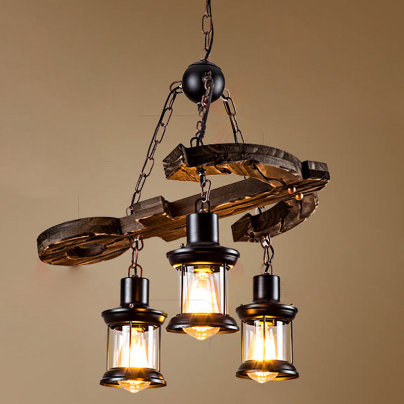 Retro Industrial Style Cylinder Chandelier Wood Pendant Ceiling Lights for Restaurant