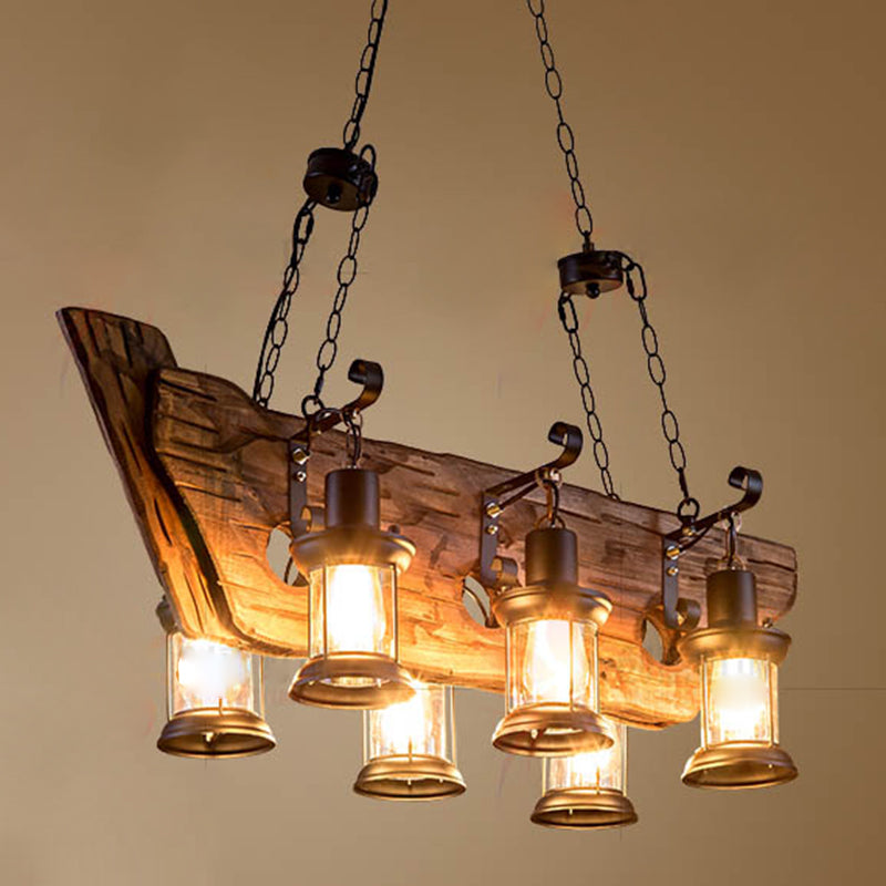 Retro Industrial Style Cylinder Chandelier Wood Pendant Ceiling Lights for Restaurant