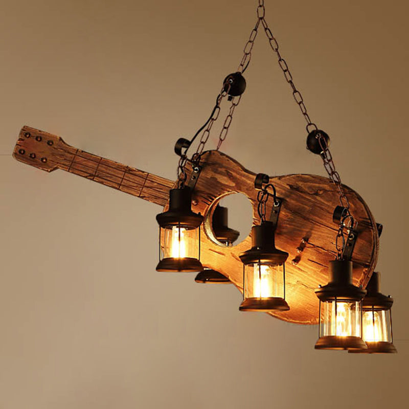 Retro Industrial Style Cylinder Chandelier Wood Pendant Ceiling Lights for Restaurant