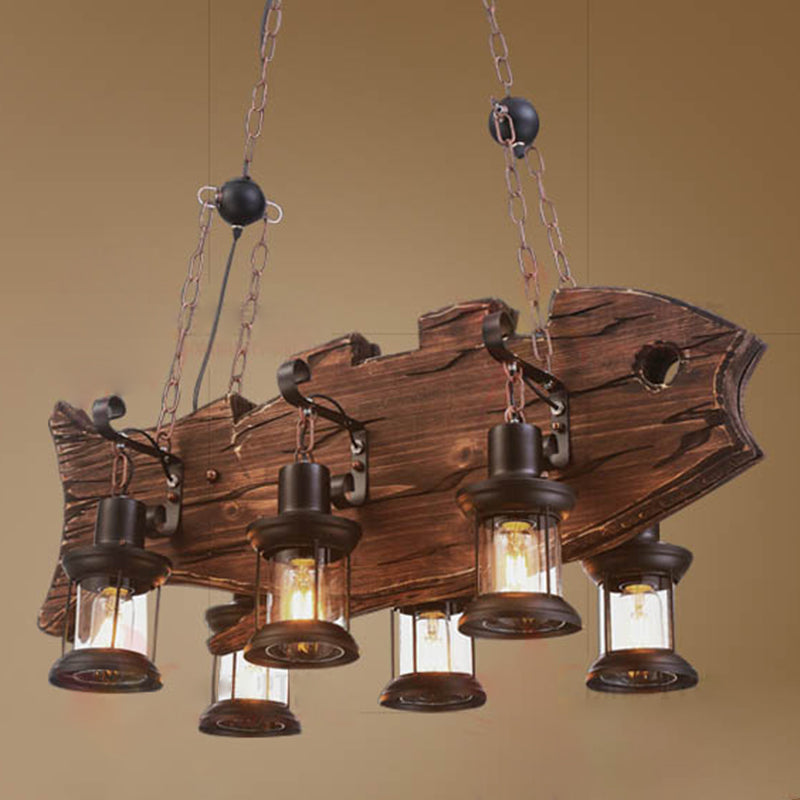 Retro Industrial Style Cylinder Chandelier Wood Pendant Ceiling Lights for Restaurant