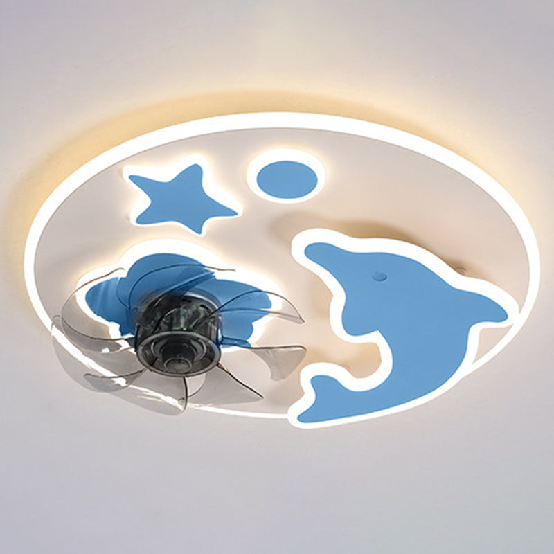 Lámpara de ventilador de techo de dormitorio para niños redondos Estilo de caricatura de metal LED Semi Flush Light