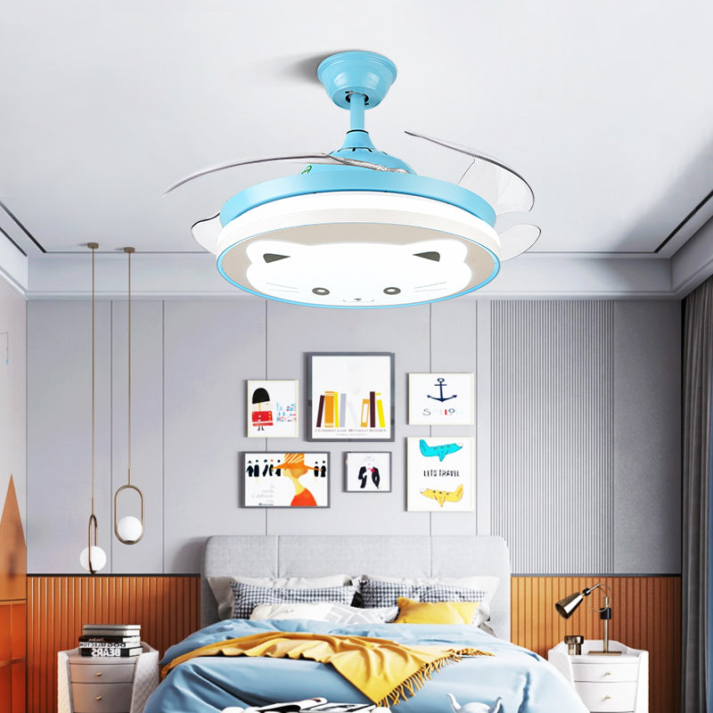 Cartoon Animal Pendant Fan Lighting Acrylic Nursery LED Semi Flush Ceiling Light