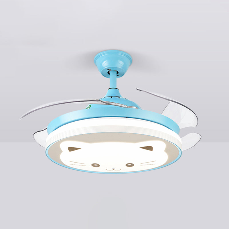 Cartoon Animal Pendant Fan Lighting Acrylic Nursery LED Semi Flush Ceiling Light