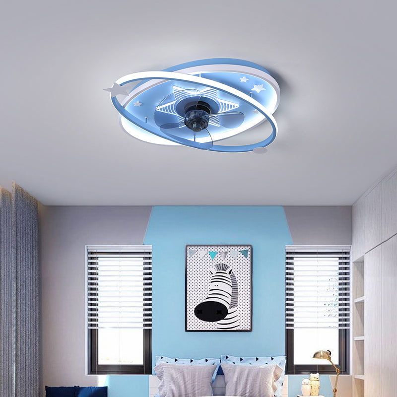 Lámpara de techo de semi rascilla oval para niños Metal dormitorio LED LEAM Lámpara de lámpara de ventilador de techo