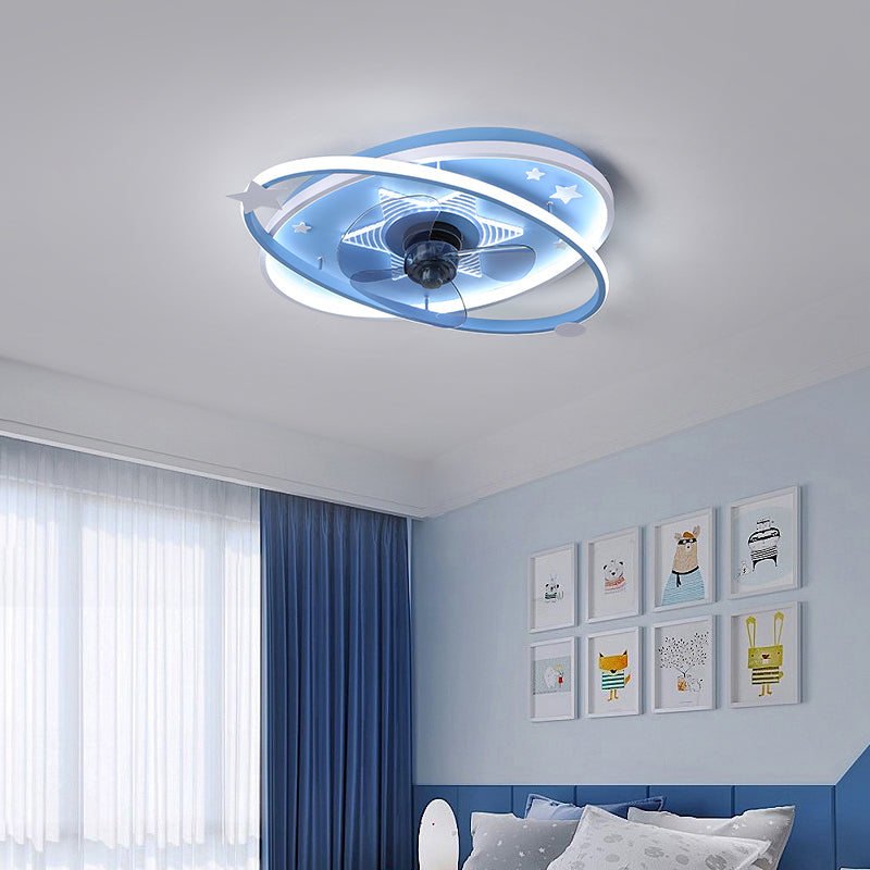 Lámpara de techo de semi rascilla oval para niños Metal dormitorio LED LEAM Lámpara de lámpara de ventilador de techo