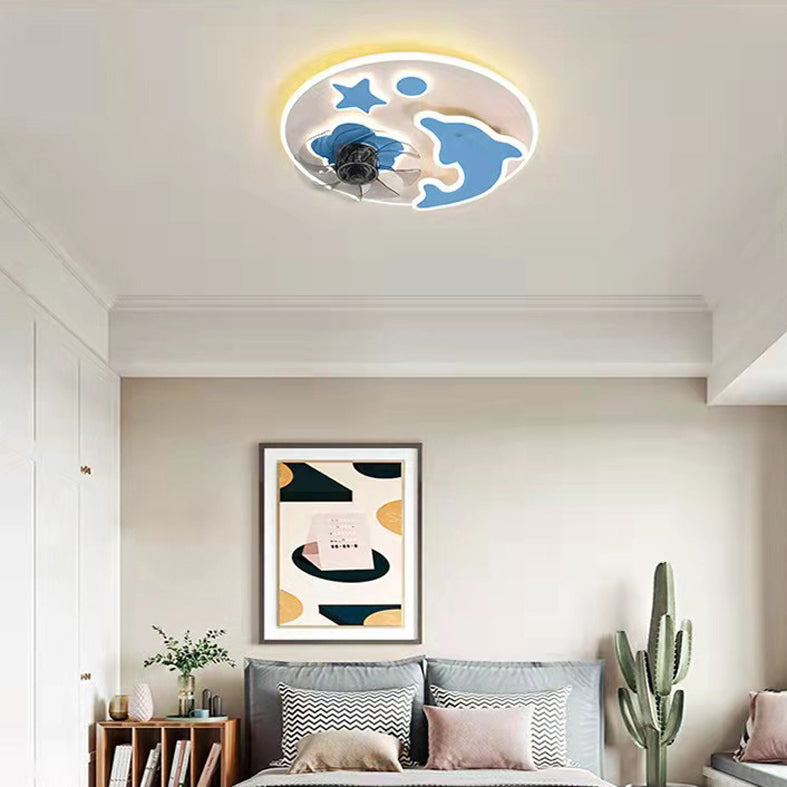 Lámpara de ventilador de techo de dormitorio para niños redondos Estilo de caricatura de metal LED Semi Flush Light