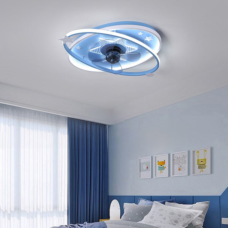 Lámpara de techo de semi rascilla oval para niños Metal dormitorio LED LEAM Lámpara de lámpara de ventilador de techo