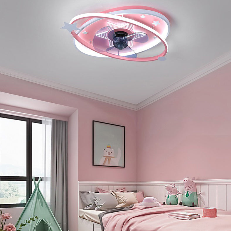 Lámpara de techo de semi rascilla oval para niños Metal dormitorio LED LEAM Lámpara de lámpara de ventilador de techo