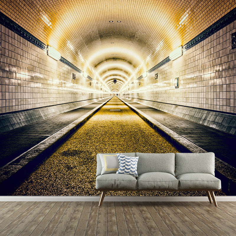 Mysterious Tunnel Mural Novelty Style Mildew Resistant Wall Covering for Living Room