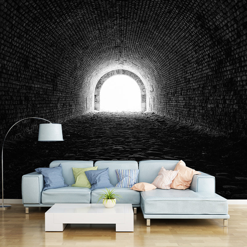 Mysterious Tunnel Mural Novelty Style Mildew Resistant Wall Covering for Living Room