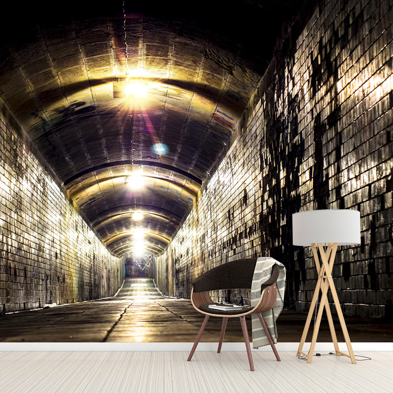 Mysterious Tunnel Mural Novelty Style Mildew Resistant Wall Covering for Living Room