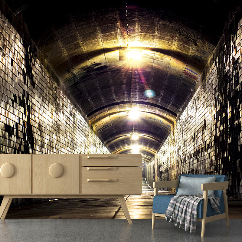 Mysterious Tunnel Mural Novelty Style Mildew Resistant Wall Covering for Living Room