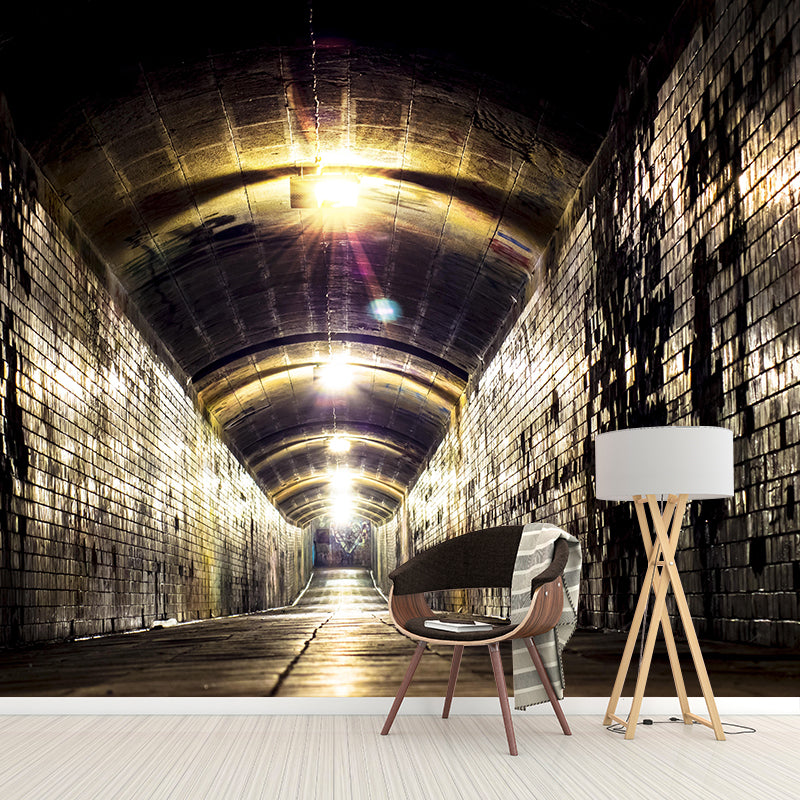 Mysterious Tunnel Mural Novelty Style Mildew Resistant Wall Covering for Living Room