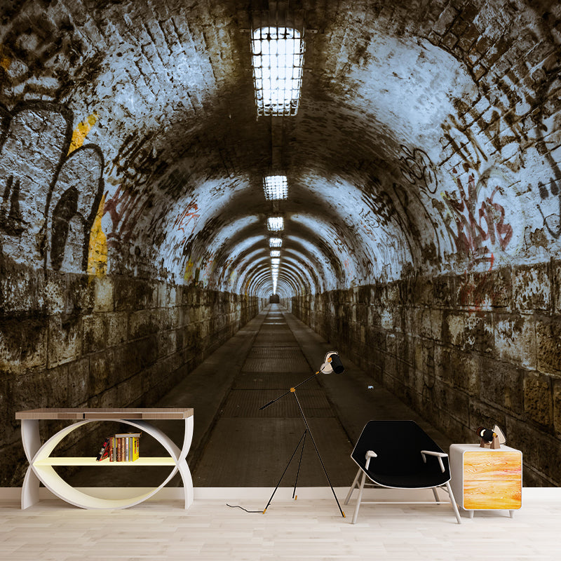 Mysterious Tunnel Mural Novelty Style Mildew Resistant Wall Covering for Living Room