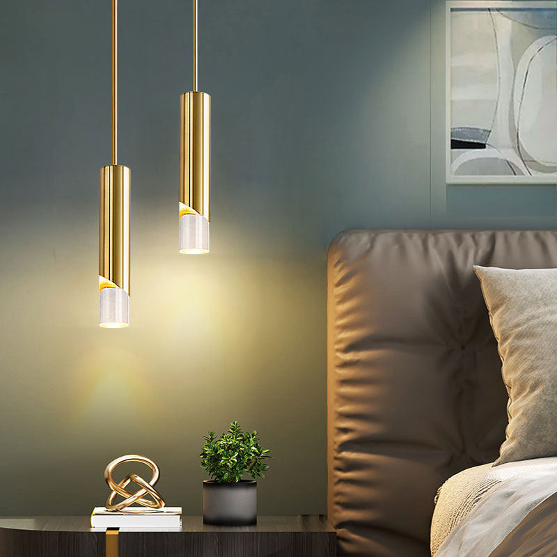 Pendre à LED cylindrique en acrylique dans la lampe suspendue en fer forgé de style créatif moderne pour chambre à coucher