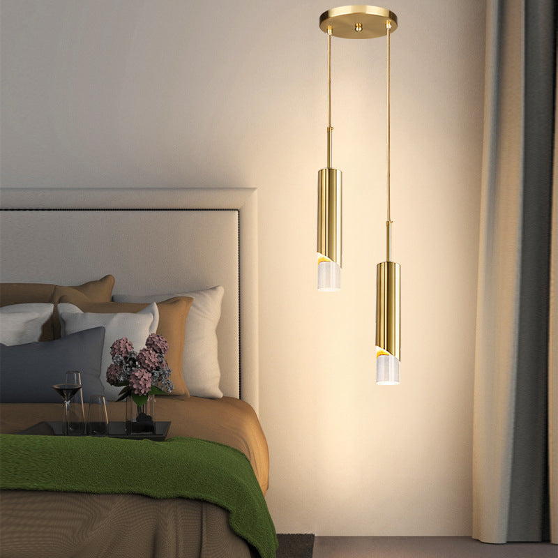 Pendre à LED cylindrique en acrylique dans la lampe suspendue en fer forgé de style créatif moderne pour chambre à coucher