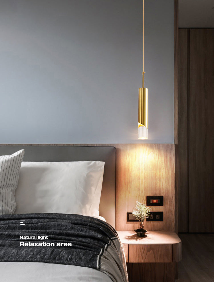 Pendre à LED cylindrique en acrylique dans la lampe suspendue en fer forgé de style créatif moderne pour chambre à coucher