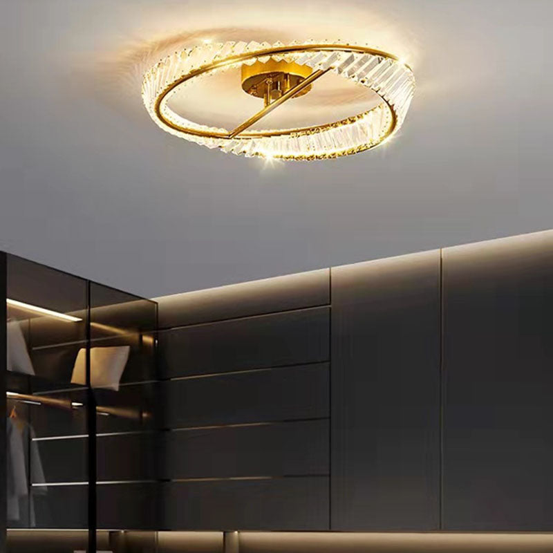 Moderno moderno a LED circolare a LED a LEDE ELETTROPLATO METALE SEMI FLUSH con ombra di cristallo