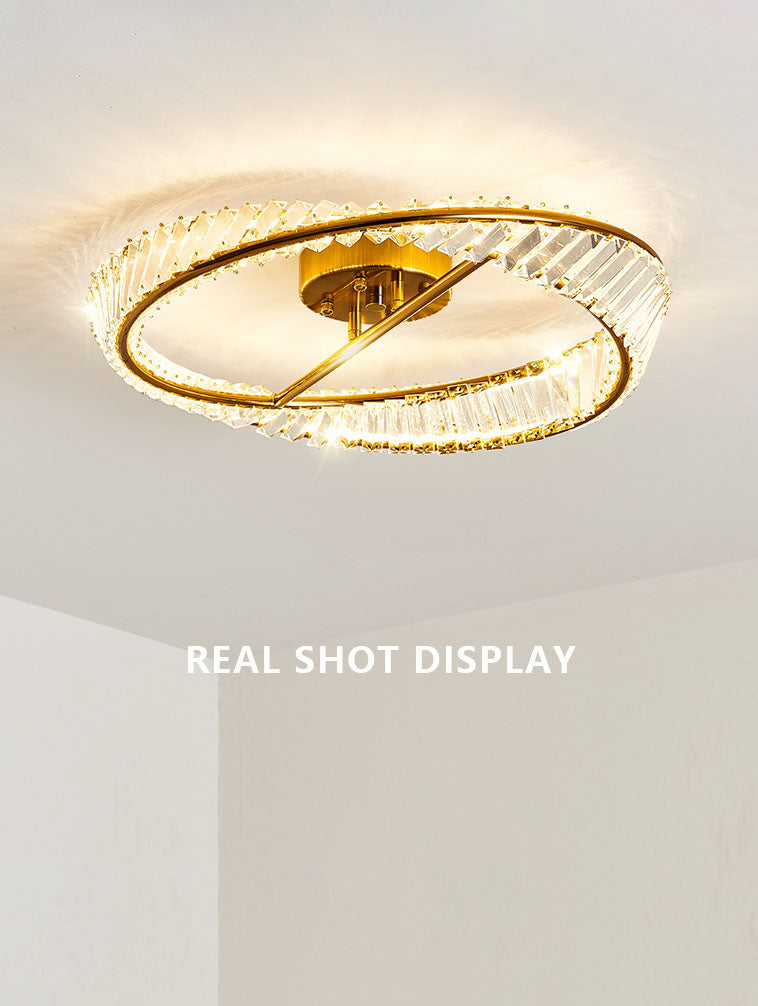 Modern Fashionable Circular LED Ceiling Light Electroplate Metal Semi Flush Mount with Crystal Shade