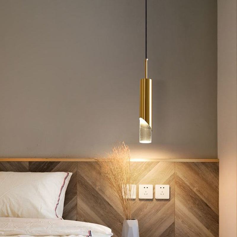 Modern Simplicity Cylindrical LED Hanging Lamp Electroplate Metal Pendant Light with Acrylic Shade