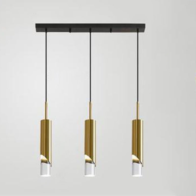 Modern Simplicity Cylindrical LED Hanging Lamp Electroplate Metal Pendant Light with Acrylic Shade