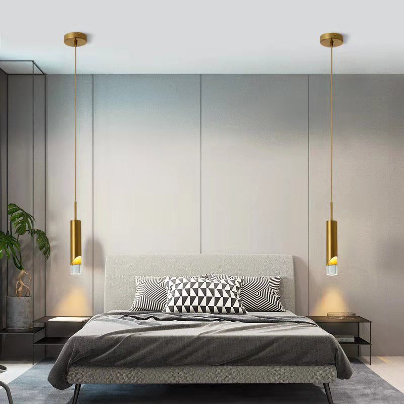 Modern Simplicity Cylindrical LED Hanging Lamp Electroplate Metal Pendant Light with Acrylic Shade