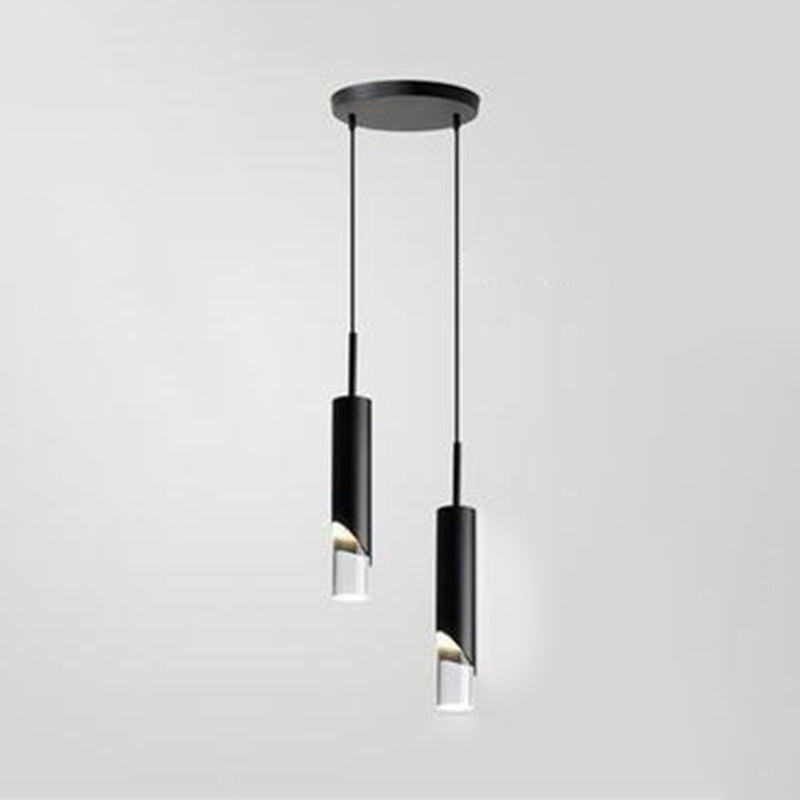 Modern Simplicity Cylindrical LED Hanging Lamp Electroplate Metal Pendant Light with Acrylic Shade