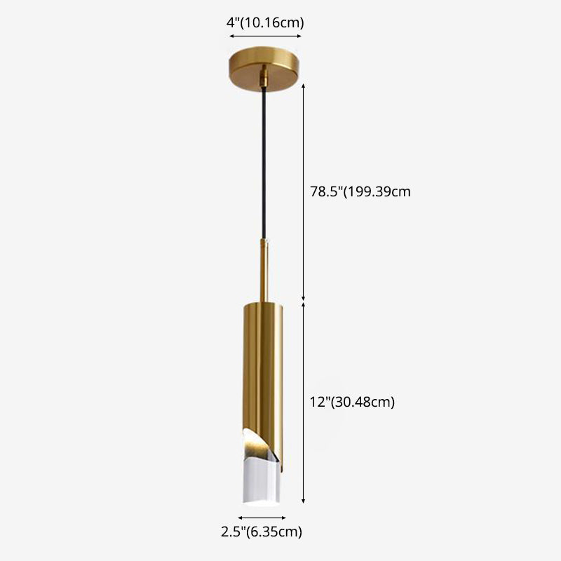 Modern Simplicity Cylindrical LED Hanging Lamp Electroplate Metal Pendant Light with Acrylic Shade