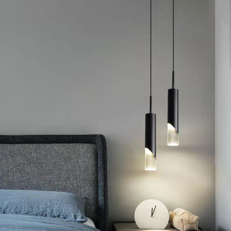 Modern Simplicity Cylindrical LED Hanging Lamp Electroplate Metal Pendant Light with Acrylic Shade