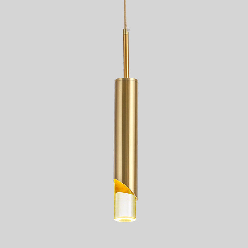 Modern Creative Cylindrical LED Pendant Light Wrought Iron Hanging Lamp with Acrylic Shade