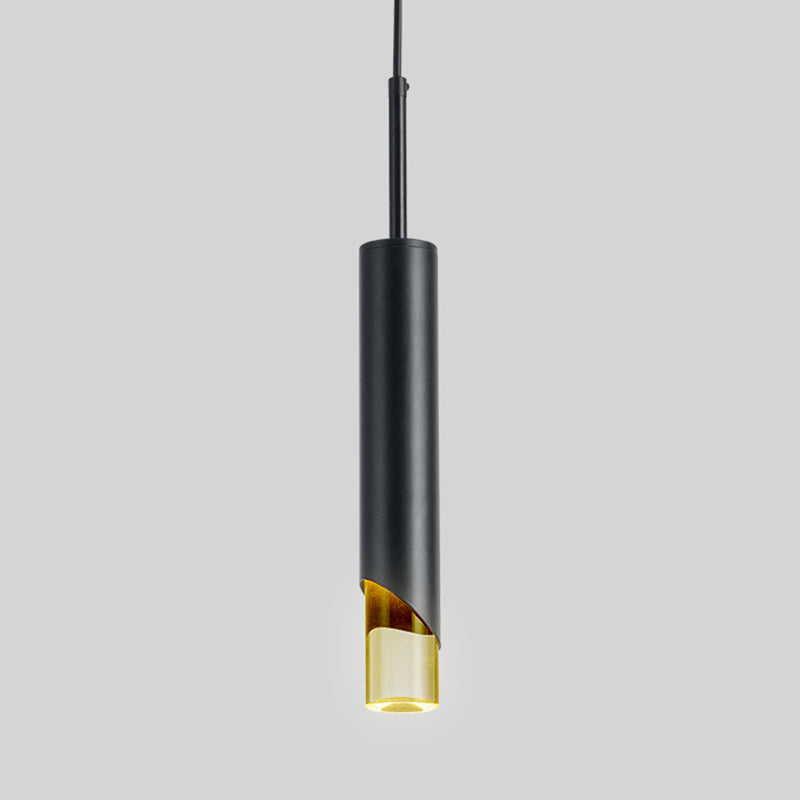 Modern Creative Cylindrical LED Pendant Light Wrought Iron Hanging Lamp with Acrylic Shade