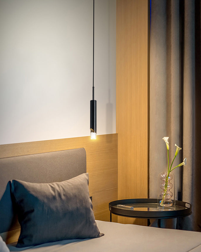 Moderne kreative zylindrische LED -Anhänger Leicht schmiedeeisere Hanglampe mit Acrylschatten