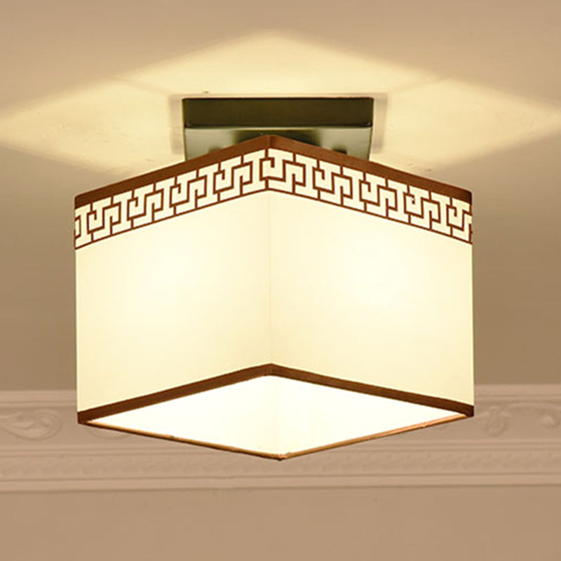 Fabric Semi-Flush Mount Ceiling Light Traditional White Square Aisle Semi Flush Light