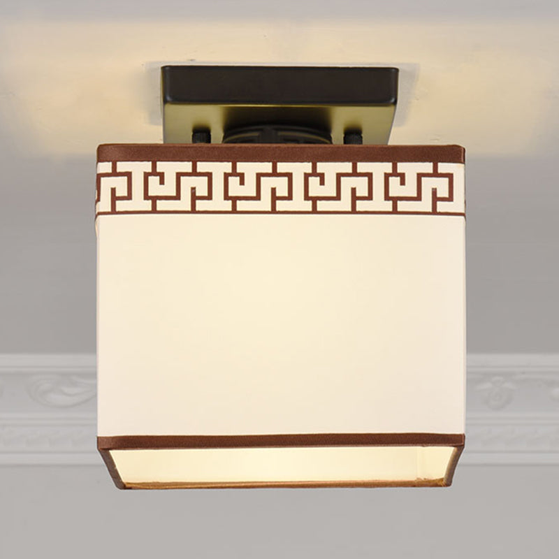 Fabric Semi-Flush Mount Ceiling Light Traditional White Square Aisle Semi Flush Light