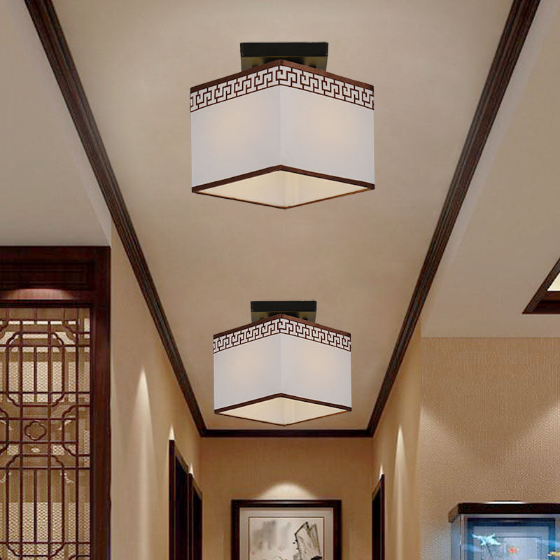 Fabric Semi-Flush Mount Ceiling Light Traditional White Square Aisle Semi Flush Light