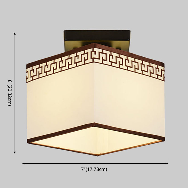 Fabric Semi-Flush Mount Ceiling Light Traditional White Square Aisle Semi Flush Light