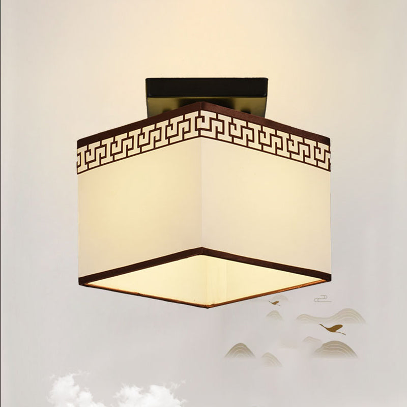 Fabric Semi-Flush Mount Ceiling Light Traditional White Square Aisle Semi Flush Light