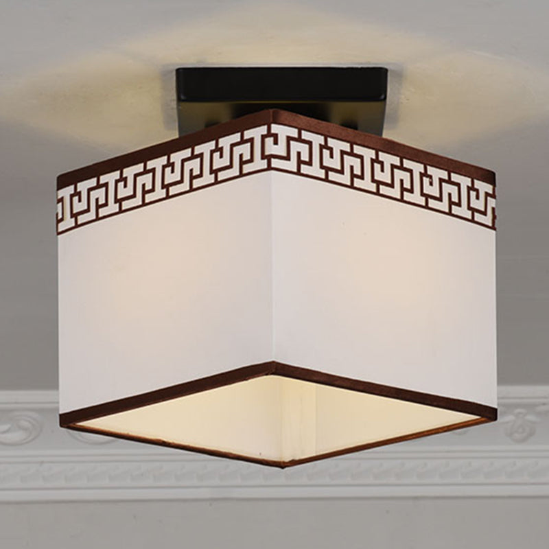 Fabric Semi-Flush Mount Ceiling Light Traditional White Square Aisle Semi Flush Light