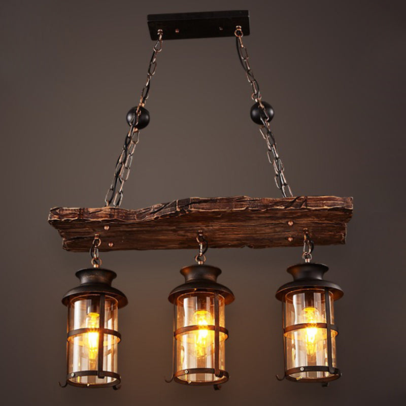 Retro Industrial Style Cylinder Chandelier Wood Pendant Ceiling Lights for Restaurant