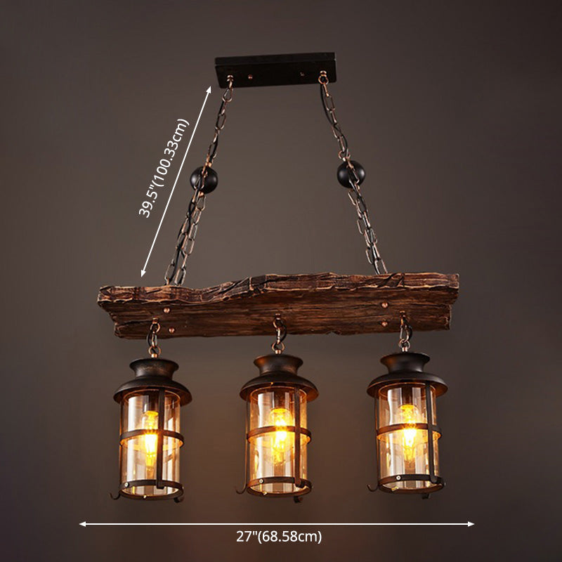 Retro Industrial Style Cylinder Chandelier Wood Pendant Ceiling Lights for Restaurant