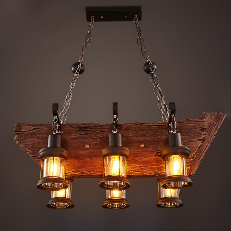 Retro Industrial Style Cylinder Chandelier Wood Pendant Ceiling Lights for Restaurant