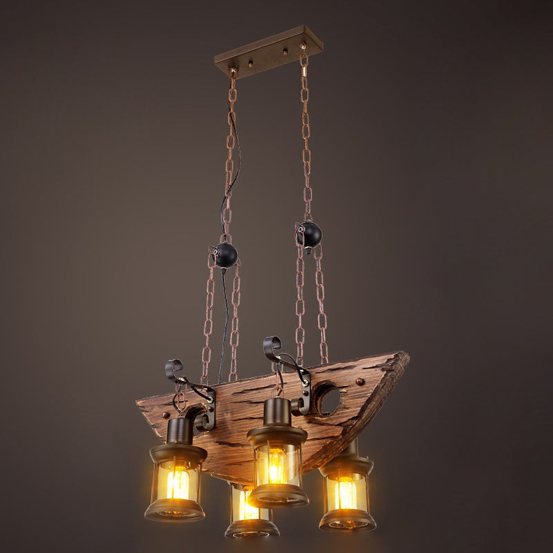 Retro Industrial Style Cylinder Chandelier Wood Pendant Ceiling Lights for Restaurant