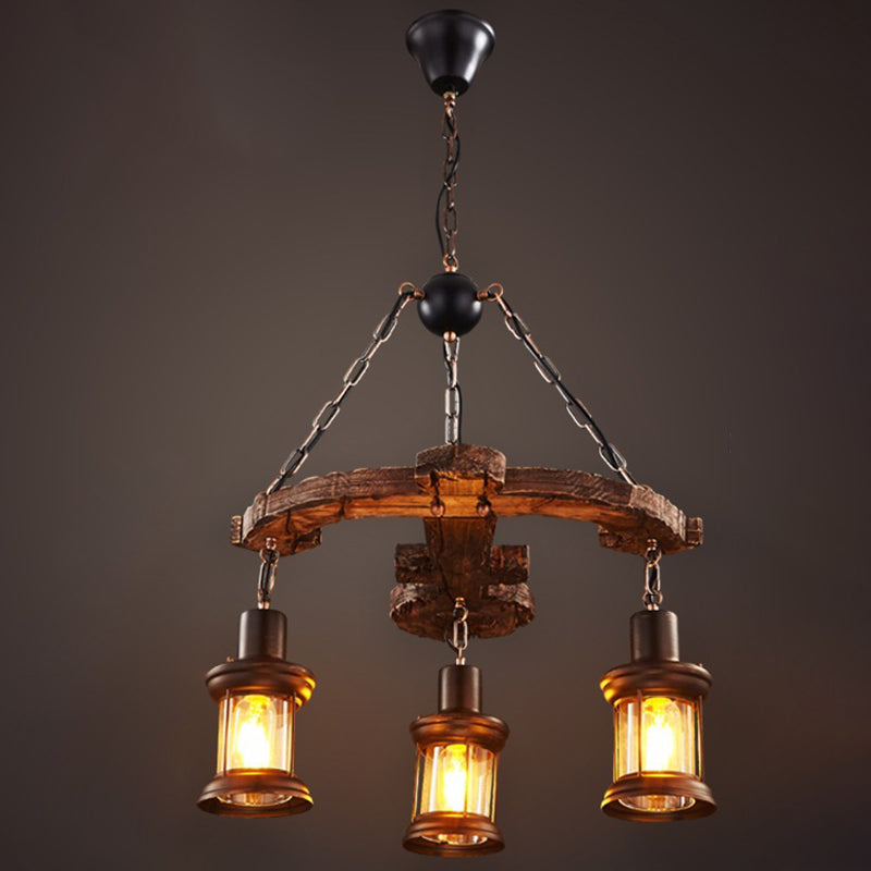 Retro Industrial Style Cylinder Chandelier Wood Pendant Ceiling Lights for Restaurant