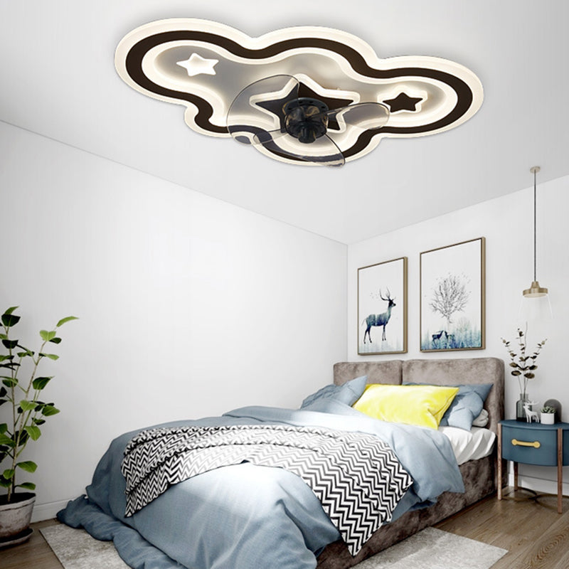 Cloud and Star Semi Flush Light Modern Acrylic Bedroom LED Ceiling Fan Lamp