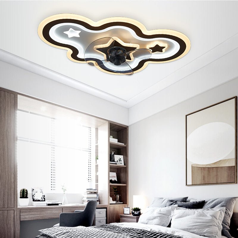 Cloud and Star Semi Flush Light Modern Acrylic Bedroom LED Ceiling Fan Lamp