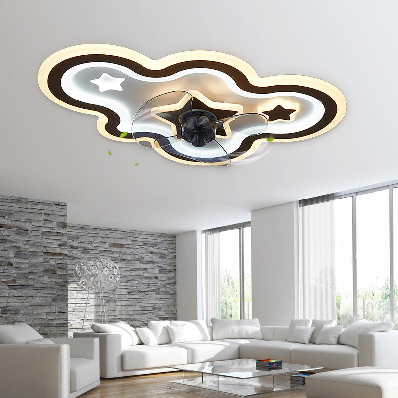 Cloud and Star Semi Flush Light Modern Acrylic Bedroom LED Ceiling Fan Lamp