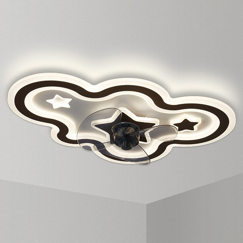 Cloud and Star Semi Flush Light Modern Acrylic Bedroom LED Ceiling Fan Lamp