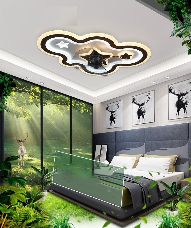 Cloud and Star Semi Flush Light Modern Acrylic Bedroom LED Ceiling Fan Lamp